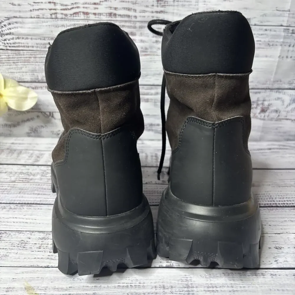 Karl Lagerfeld Paris Womens 9.5 Brown Hiking Combat Boots Chunky Lug Sole